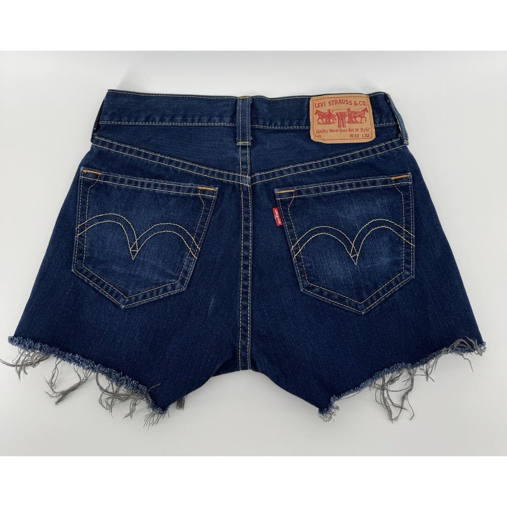 Levi's Type 1 Women's High Rise Cut Off Blue Denim Shorts Button Fly Size 32W